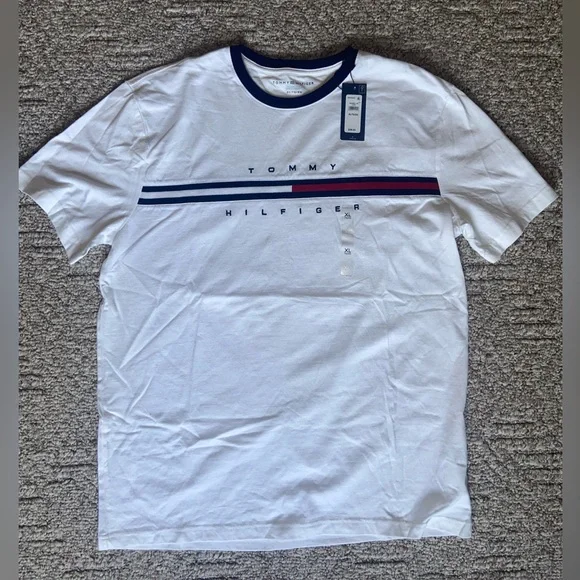 Tommy Hilfiger White Tee with Navy and Red Accents - Picture 2 of 8